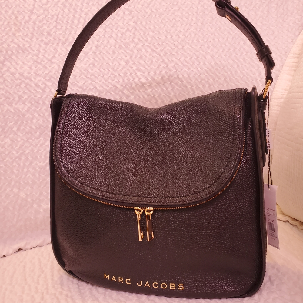 Marc Jacobs Black Leather Shoulder Bag with gold accents